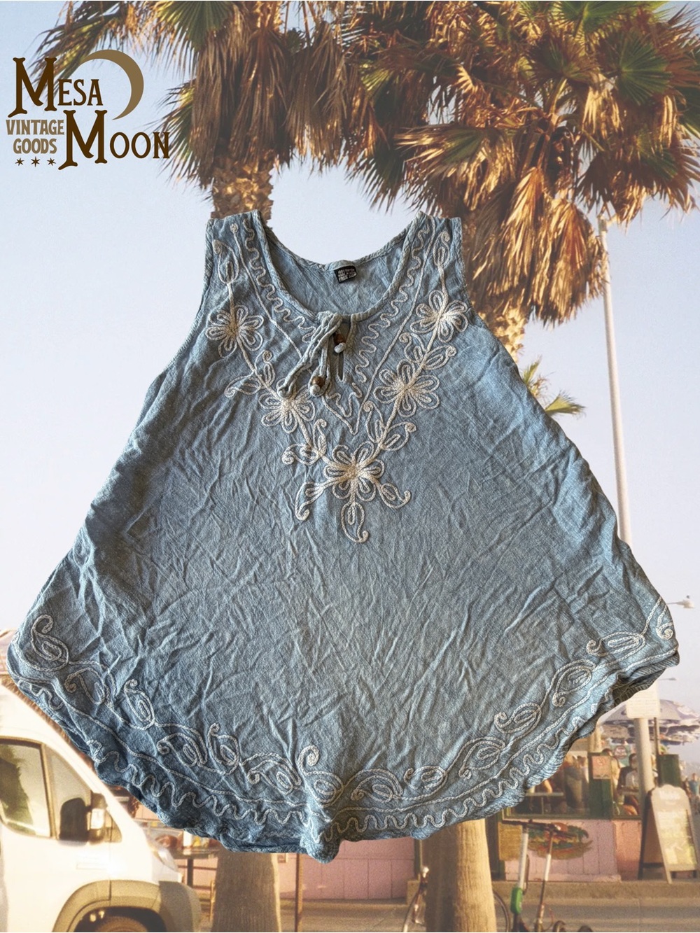Vintage Boho Embroidered Sleeveless Tunic Top